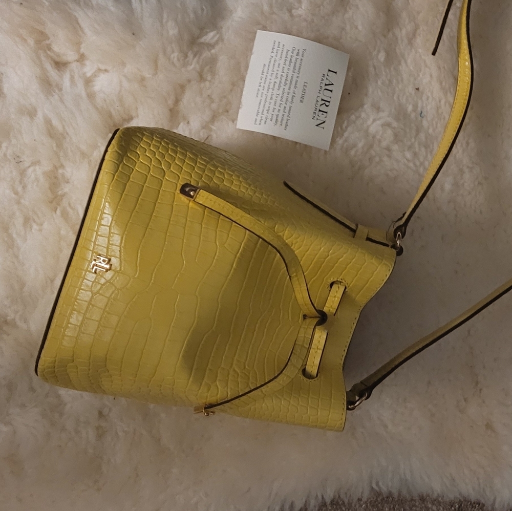 Ralph Lauren Yellow Leather Bucket Crossbody**NWOT